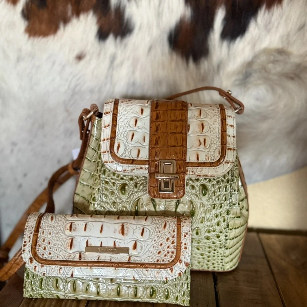 NWT SET ~ Brahmin Fern Williamette Green Margo with Cordelia Wallet - Picture 6 of 16